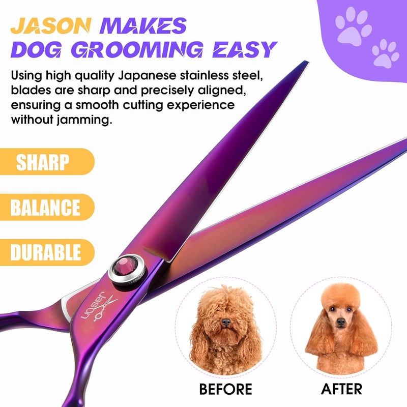 Jason Straight Scissors for Dogs - Updated 7.5" Dog Grooming Shears, Japanese 440C Stainless Steel Pet Shears, Professional Dog Cutting Scissors with Diamond Adjustable Screw Christmas Gift - Image 4